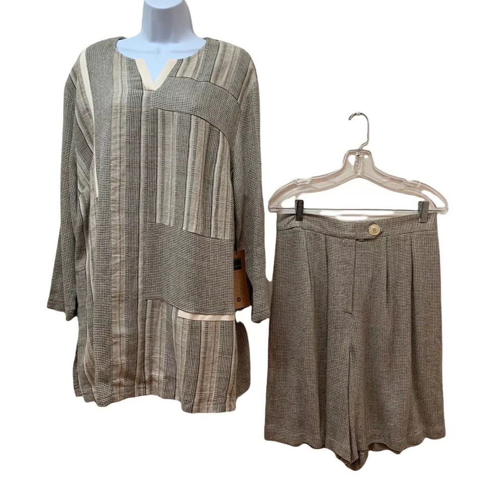 Vtg Carol Little Tunic & Short Set Rayon Flax Menswear Mix 14/16 NEW Made USA